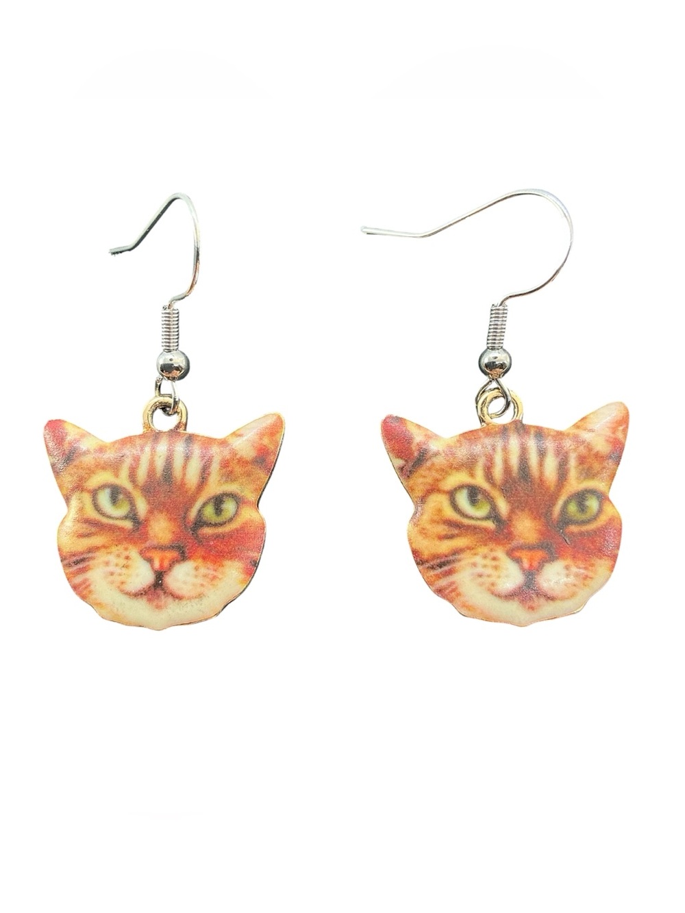 New Feline Cat Kitten Orange Tabby Face Realistic Hook Pierced Earrings Jewelry